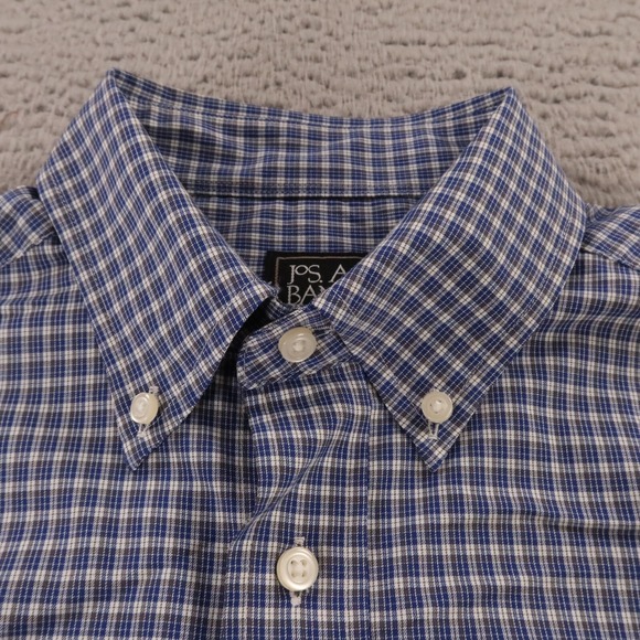 Jos A Bank Shirt Mens M Blue Shepherds Check Micro Nylon Twill Button Up - Picture 1 of 8
